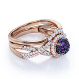 Crown 2 Ct Round Lab Alexandrite Infinity Bridal Set