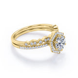 Certified 1 Ct Round Lab Diamond Art Deco Wedding Ring Set