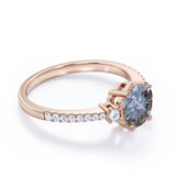 Pave 0.75 Ct Round Cut Salt and Pepper Diamond Engagement Ring