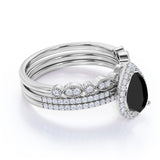 2 ct Pear Lab Black Diamond Antique Trio Wedding Ring Set