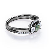 Shared Prongs 1 carat Princess Green Moss Agate and Moissanite Split Shank Band Engagement Ring in Rose Gold