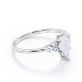 Asymmetric 1.30 Carat kite Shaped White Fire Opal And Diamond Seven Stone Engagement Ring In White Gold