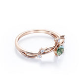 Twisted Up-Side Down 0.55 carat Round Moss Agate and Moissanite Engagement Ring in White Gold