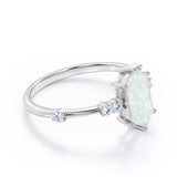 Asymmetric Six Prong 1.10 Carat Hexagon Cut Fiery Opal And Diamond Seven Stone Engagement Ring In Rose Gold