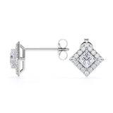 Bezel 4 Prong 0.43 CT TDW Princess Cut Certified Lab Diamond Pave Set Stud Earrings in White Gold