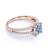1.25 Carat cushion cut Aquamarine and Diamond Engagement Ring in Rose Gold