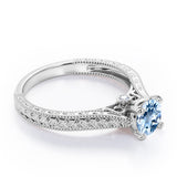 Antique Art Deco 1 Carat Round Cut Aquamarine Four Prong Solitaire Engagement Ring In Rose Gold