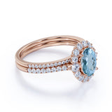 1.75 ct Oval Aquamarine Halo Wedding Ring Set