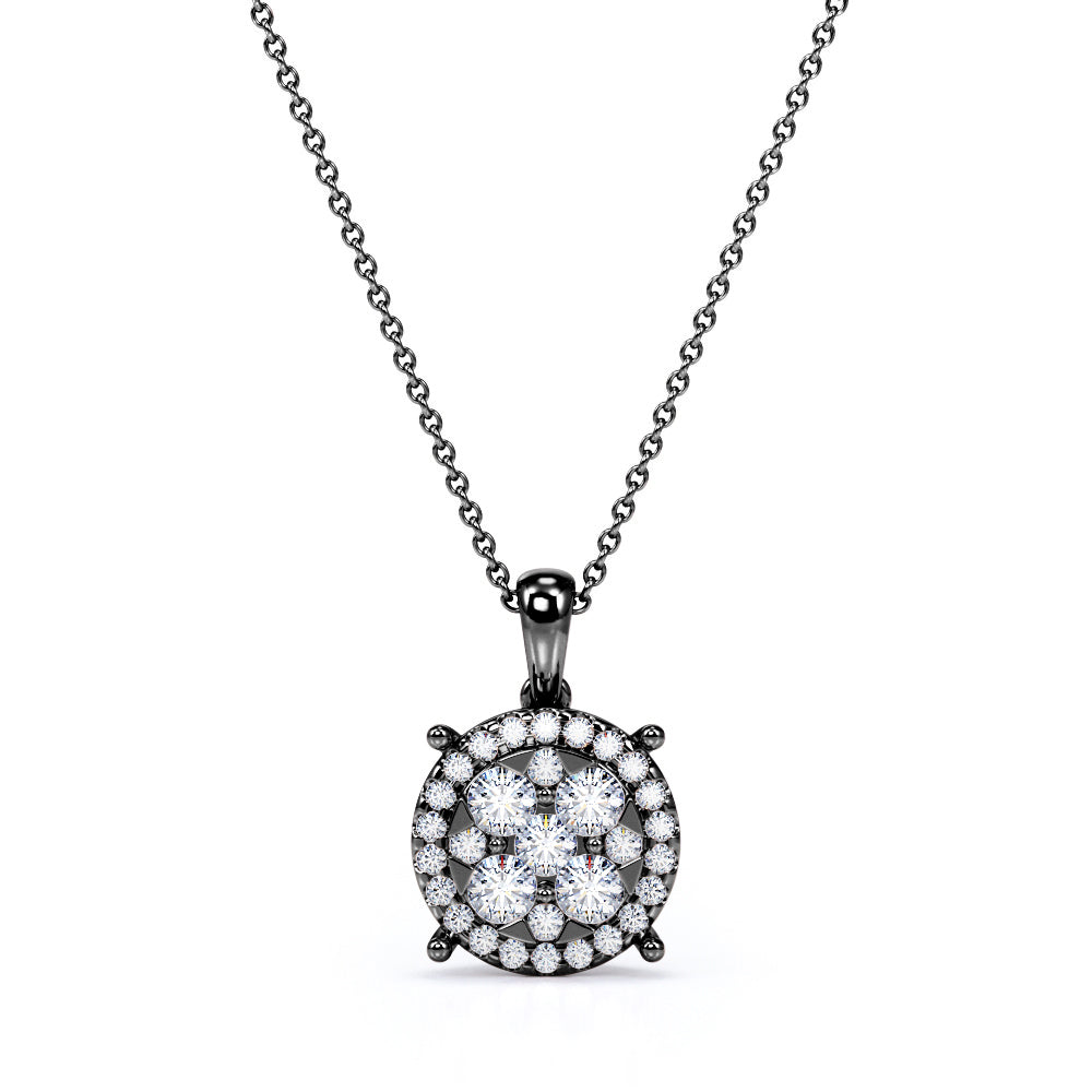Snowflake 0.7 carat Round Halo Moissanite and Diamond Pendant with 18k White Gold Over Silver Necklace