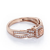 Extravaganza Milgrain Bordered - 1.45 Carat Round Brilliant Cut Morganite and diamond - Halo Pave Channel Engagement Ring in White Gold