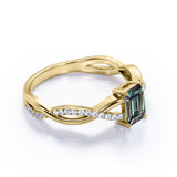 Twisted Infinity Solitaire 0.75 Carat Emerald Cut Lab Created Green Alexandrite and Semi Eternity Diamond Pave Engagement Ring in Rose Gold for Women