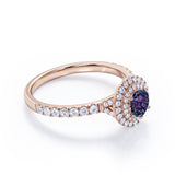 Affordable 1.45 Carat Round Cut Lab Created Alexandrite Double Halo Engagement Ring In White Gold For Her