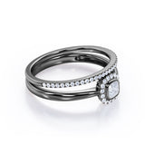 Bezel 1 carat Cushion Moissanite and Diamond Halo Wedding Ring For Her in White Gold