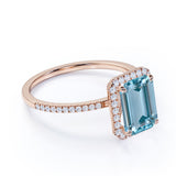 1.50 ct Emerald Cut Aquamarine Halo Wedding Ring