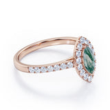 Classic Marquise 1 carat Marquise Moss Green Agate and Diamonds Engagement Ring in White Gold