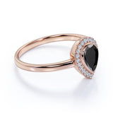 Bezel Setting Shared Prong 1.25 Carat Teardrop Lab Lab Black Diamond and Pave Engagement Ring in White Gold