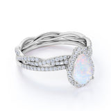 1.5 Ct Pear Cut Lab Created Opal Halo Bridal Set