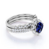 Art Deco 2 Ct Cushion Cut Lab Sapphire Trio Set