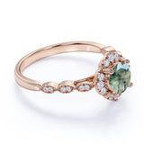 Vintage Floral 1.5 Ct Round Green Moss Agate Engagement Ring