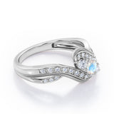 Double Milgrain Curve Infinity 0.7 carat Round Moonstone and Moissanites Engagement Ring in rose Gold