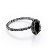 1.5 ct Oval Lab Black Diamond Halo Pave Engagement Ring