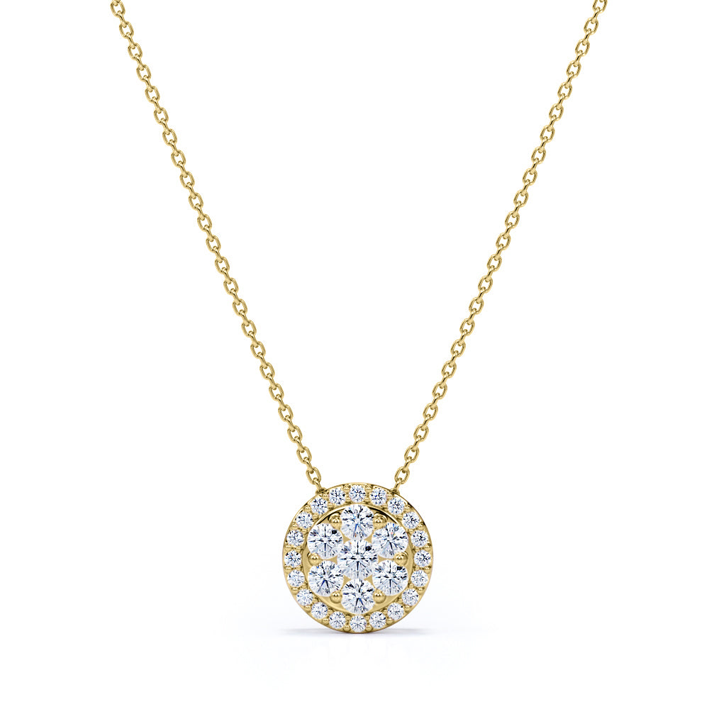 Flower Design 0.25 Carat Round Cut Moissanite Halo Pendant Necklace In White Gold