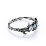 0.50 Ct Round Cut Salt and Pepper Diamond Floral Engagement Ring