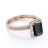 1.75 ct Emerald Lab Black Diamond Halo Wedding Set