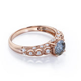 1 Ct Round Salt and Pepper Diamond Vintage Engagement Ring