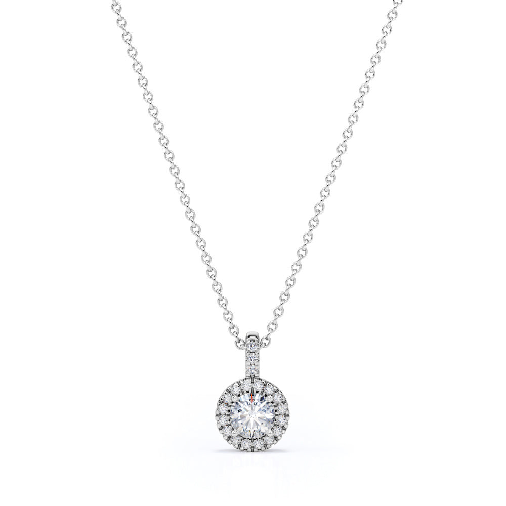 Classic Halo 0.3 carat Round Moissanite and Diamond Pendant, 18k Black Gold Over Silver Necklace, Special Gift
