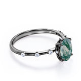 Tapered 0.6 Ct Oval Green Moss Agate Engagement Ring
