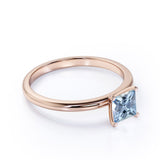 1 Carat Princess cut Aquamarine Solitaire Engagement Ring in White Gold