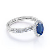 1.7 Ct Oval Cut Lab Sapphire Halo Bridal Set