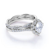 1.5 Carat Cushion Cut Moissanite and Diamond Wedding Ring Set in 10k Rose Gold Celebrity Ring