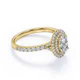 Huge Double Halo 1.50 Carat Oval Shaped Moissanite and Diamond Antique Engagement Ring in White Gold