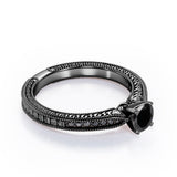 1.25 ct Round Lab Black Diamond Milgrain Engagement Ring