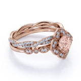 Art Deco 1.50 Carat Round Cut Peach Morganite and Diamond Bridal Ring Set in White Gold