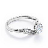 Floral Cloud Clustered 0.55 carat Round Moonstone and Moissanite Distorted Engagement Ring in White Gold