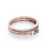 Trio Stone 1 carat Round Moss Agate and Moissanite Bridal Set in Rose Gold