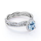 Halo 1.50 ct Round Aquamarine Infinity Bridal Wedding Ring Set