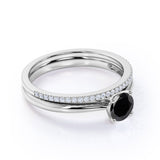 1.25 ct Round Lab Black Diamond Solitare Bridal Set