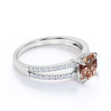 1.25 Carat Cushion Cut Peach Morganite and Diamond Engagement Ring in 10k Rose Gold Art Deco Ring