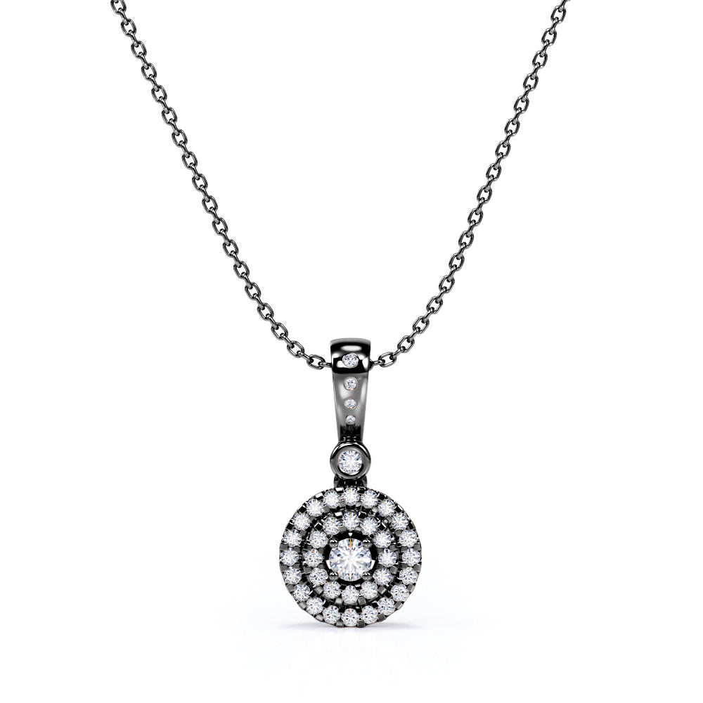 Double Halo 1.50 Carat Round Moissanite  Pendant in 18k Rose Gold Over Silver