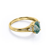 0.55 carat Oval Moss Agate and Moissanite Engagement Ring For Her
