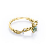 Twisted Up-Side Down 0.55 carat Round Moss Agate and Moissanite Engagement Ring in White Gold