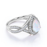 Antique 1.75 Ct Pear Cut Lab Created Opal Engagement Ring