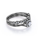 Woman's Choice 1 carat Cushion Moissanite and Diamond Halo Bridal Ring set in White Gold