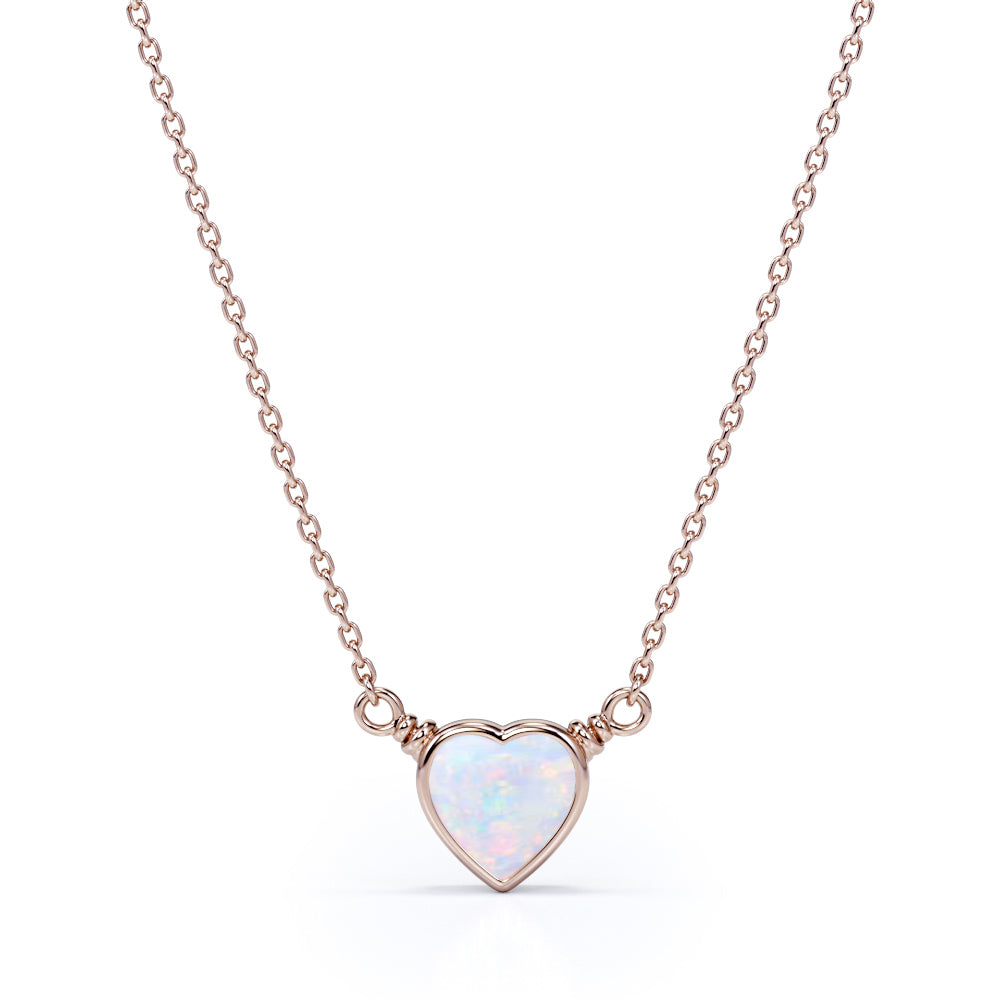 Romantic 0.5 Carat Heart Shaped Natural Fire Opal Bezel Set Pendant Necklace In White Gold