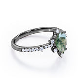 Pave 0.7 Carat Pear Moss Agate Engagement Ring