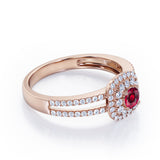 Double Halo 1.55 Carat Round Cut Lab-Created Ruby And Diamond Split Shank Engagement Ring In Rose Gold